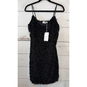 Vila NWT Black Shag Dress Sz 38 Festive Holiday Party Cocktail‎ Trendy Chic